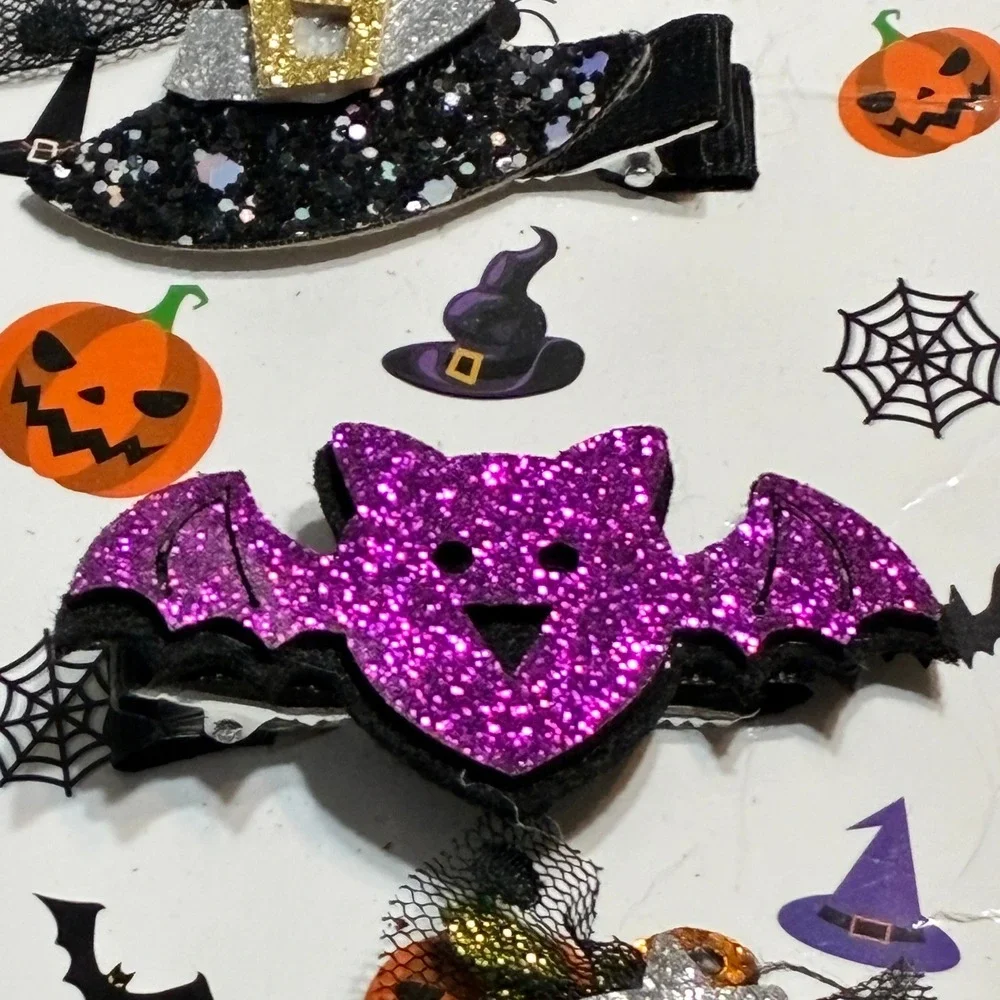 Danbar Global Halloween Glitter Hair Clips Set Witch Bat Pumpkin Ghost Moon Kids